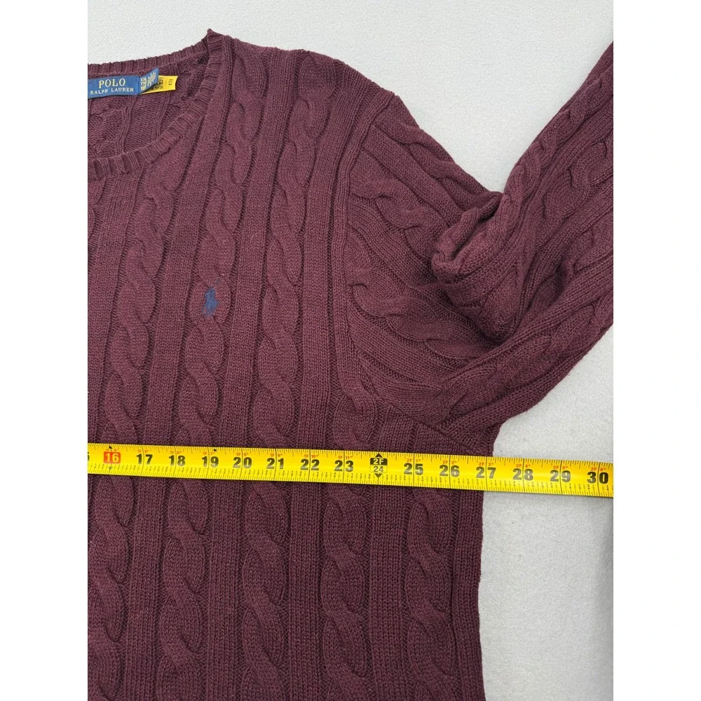 Polo Ralph Lauren Mens XXL Burgundy Cable Knit Cotton Crewneck Sweater Preppy